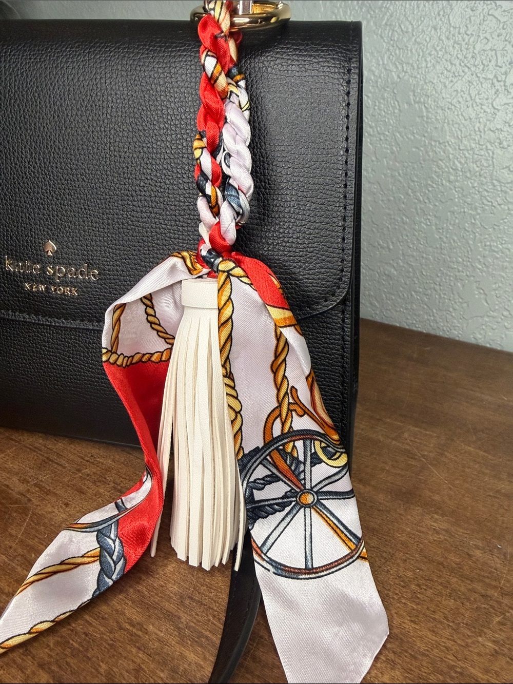 Red and Cream Scarf Tassel Bag Charm Keychain